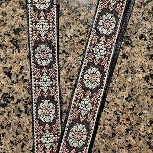 Floral Embroidered Crossbody Strap - Black and Cream